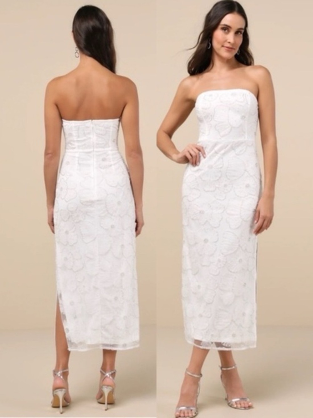 NWOT Lulu’s Loving Mentality White Tulle Beaded Strapless Midi Dress Extra Large